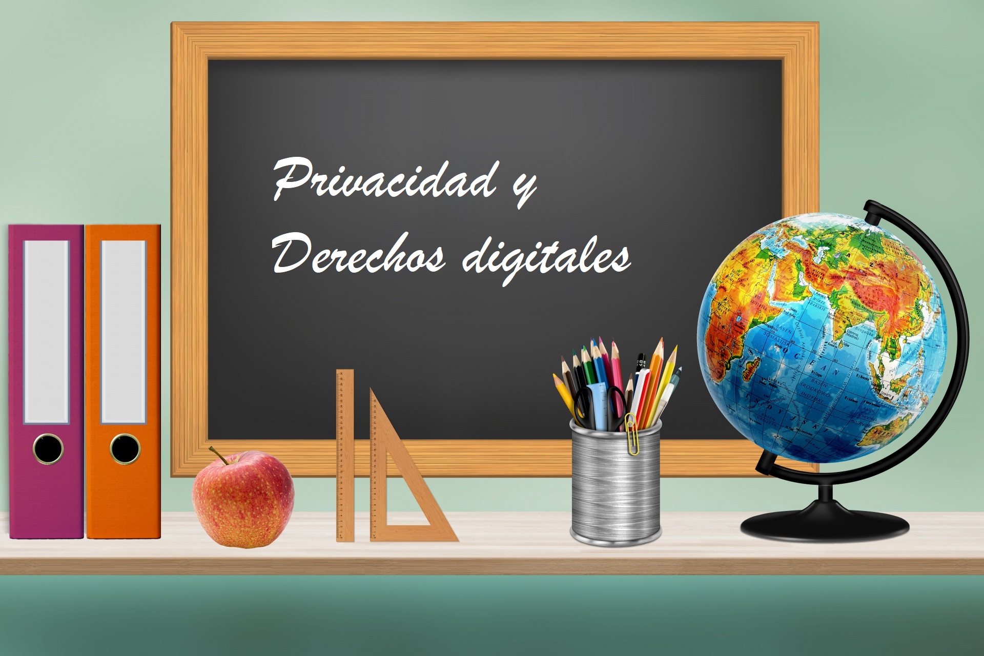 Imagen de una pizarra y elementos de un aula